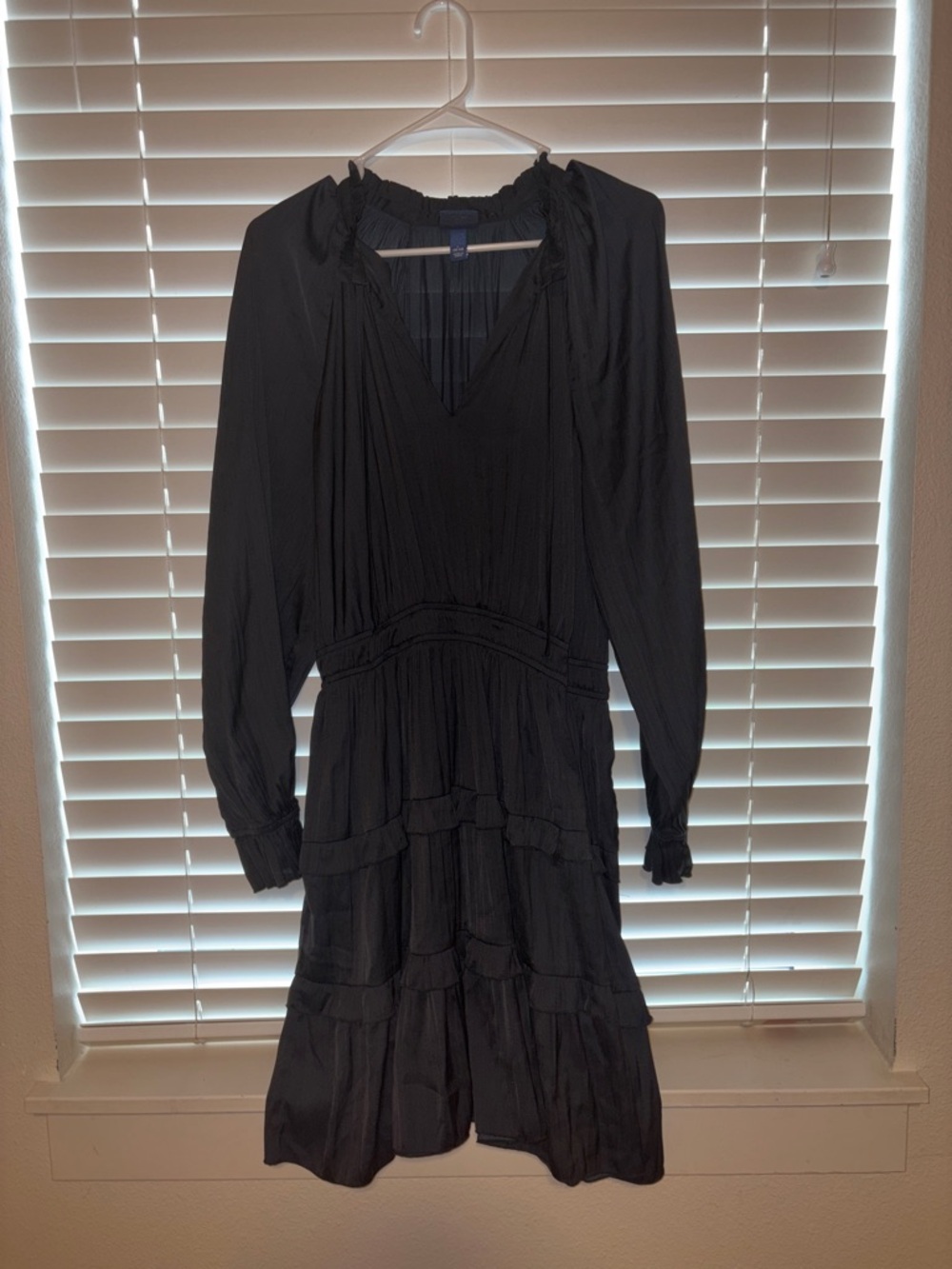 Scoop Black Long Sleeve Tiered V-Neck Dress